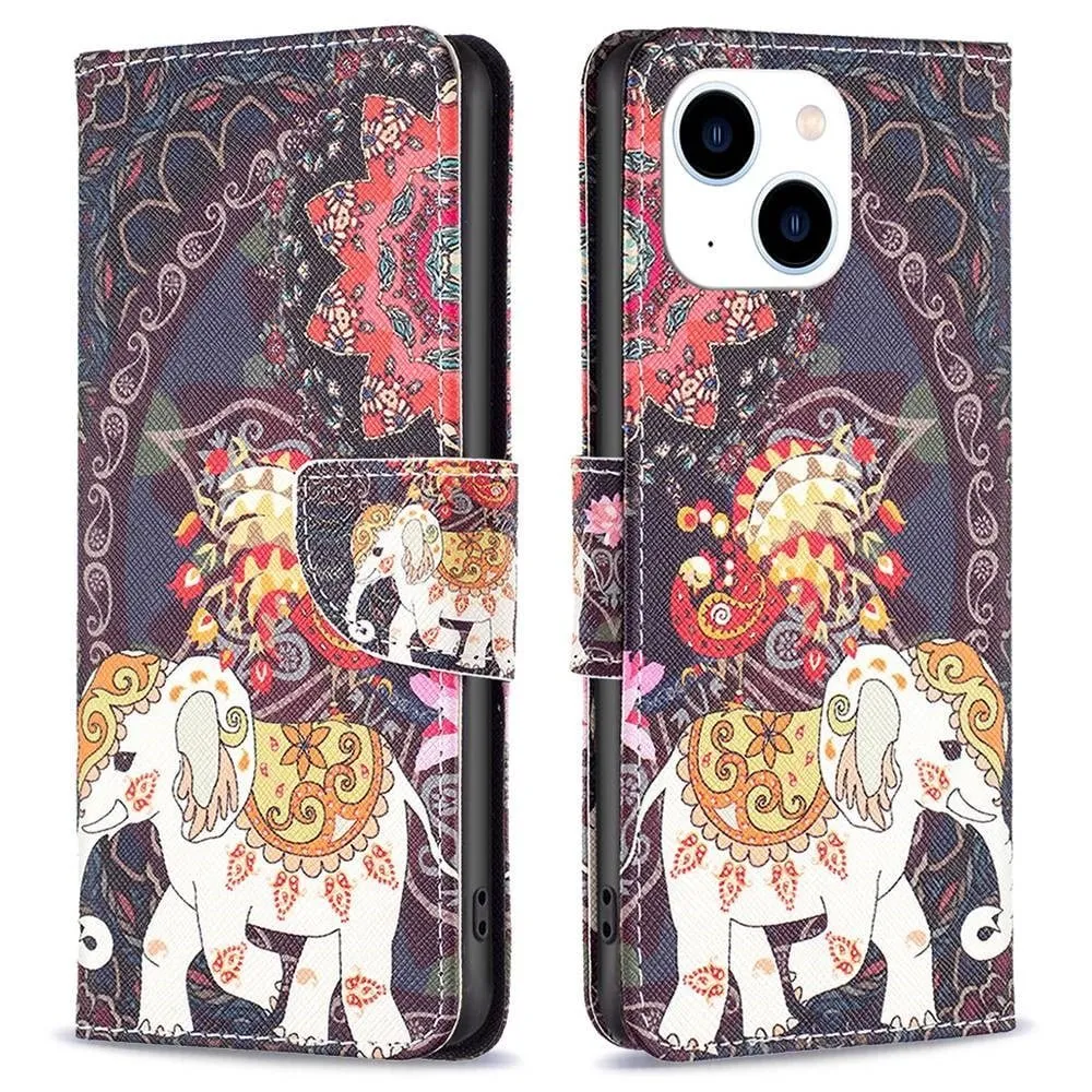 Wonderland iPhone 14 flip-etui - Blomst Og Elefant