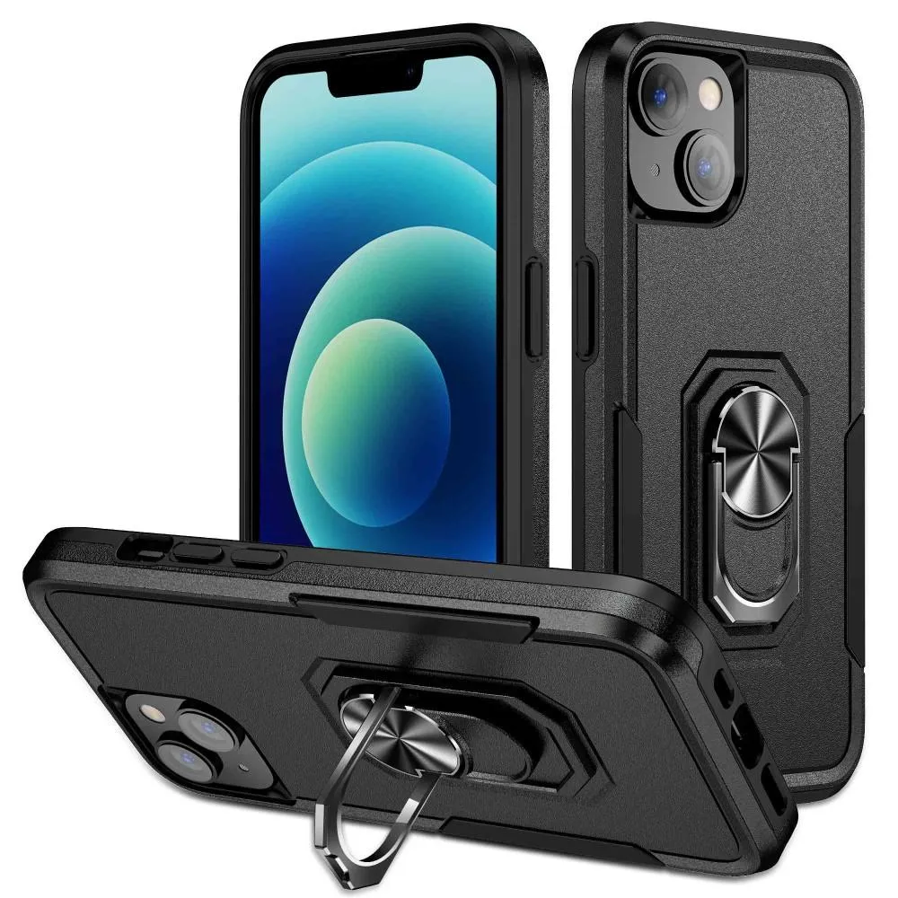 iPhone 14 Hybrid Deksel Med Fingerring & Metallplate - Svart