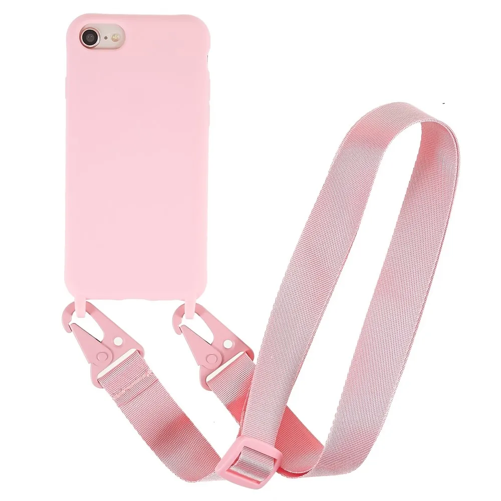 Tynt TPU-deksel med matt finish og justerbar stropp til iPhone SE (2022) / SE 2020 / 8 / 7 - Rosa