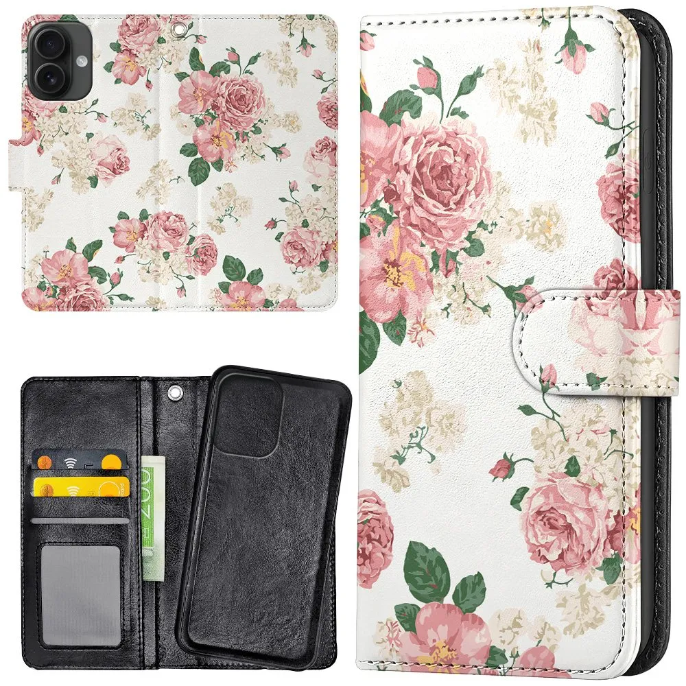 iPhone 16 Plus - Lommebok Deksel Retro Blomster
