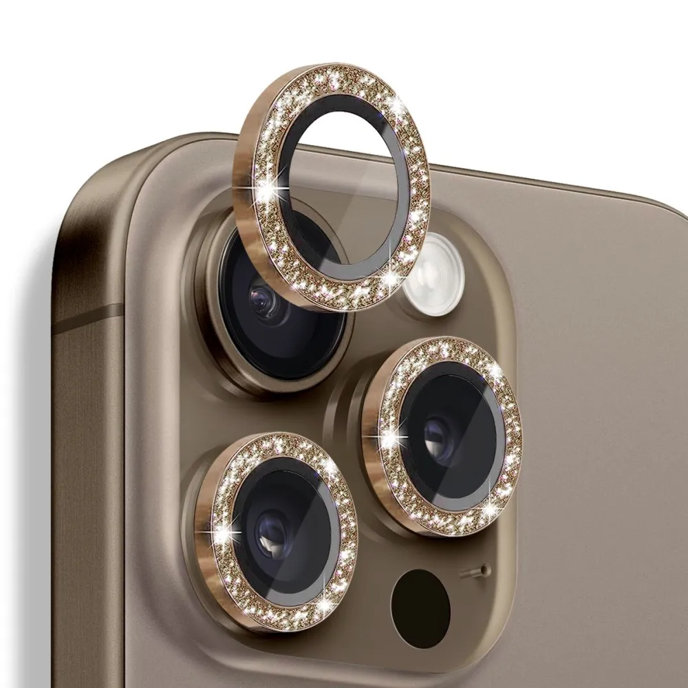 NORTHJO kameralinsedeksel med glitter til iPhone 16 Pro/16 Pro Max, herdet glass og metall