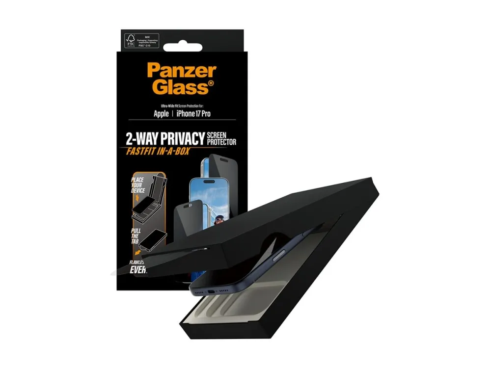 PanzerGlass Privacy - Skjermbeskyttelse for mobiltelefon - ultra-bred passform med FASTFIT IN-A-BOX - glass - med personvernsfilter - for Apple iPh...
