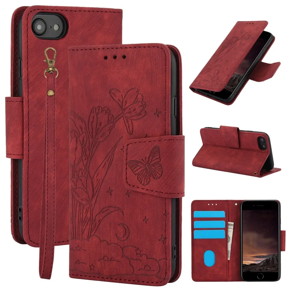 For iPhone 17e / 16e Etui Sommerfugl Blomst Ripebestandig Telefondeksel