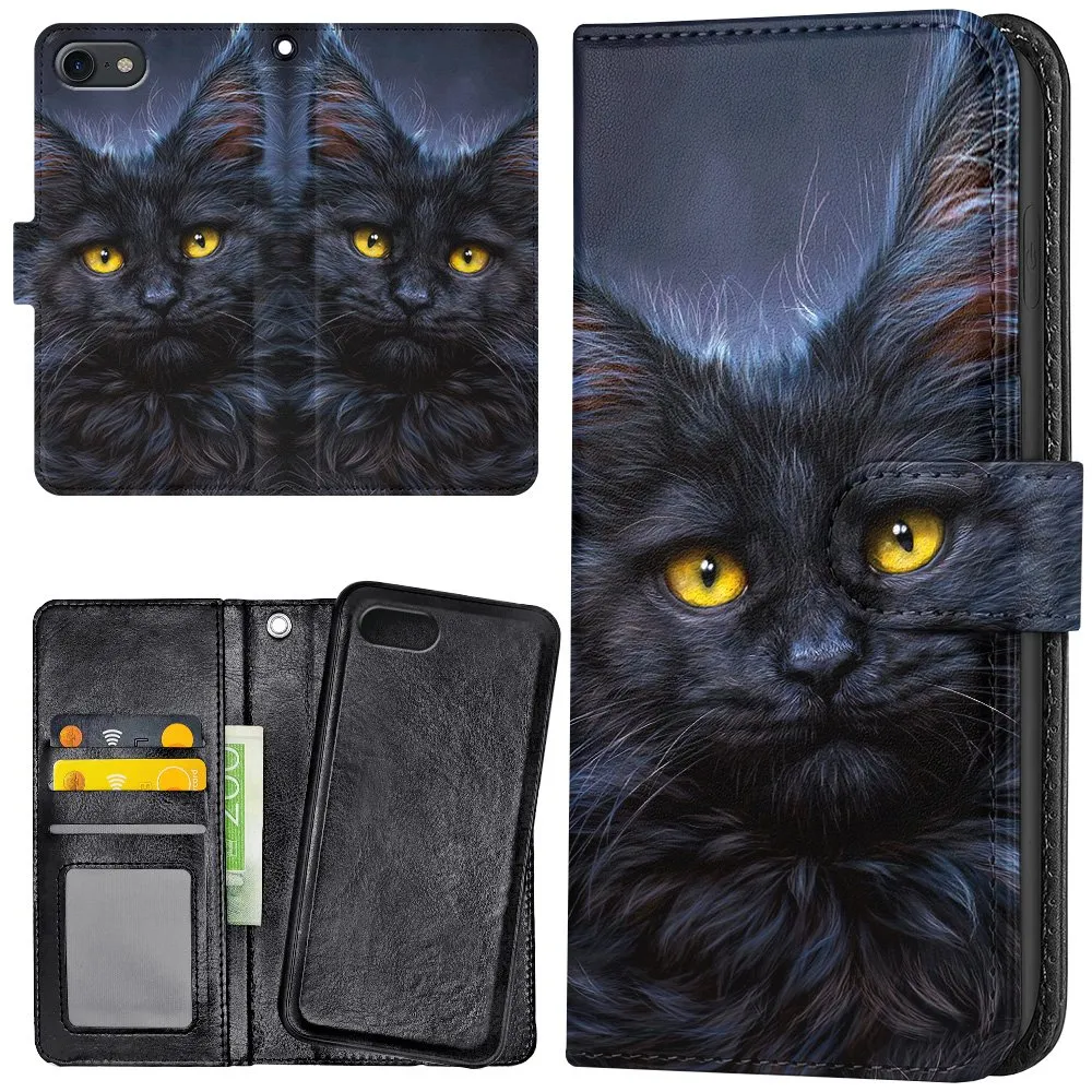 iPhone 16e/17e - Lommebok Deksel Svart Katt