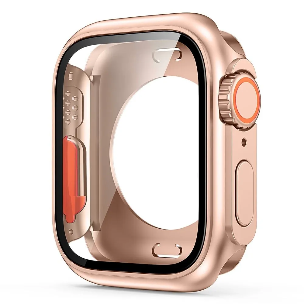 PC-klokkeveske med herdet glass - Apple Watch Series - Rose Gull
