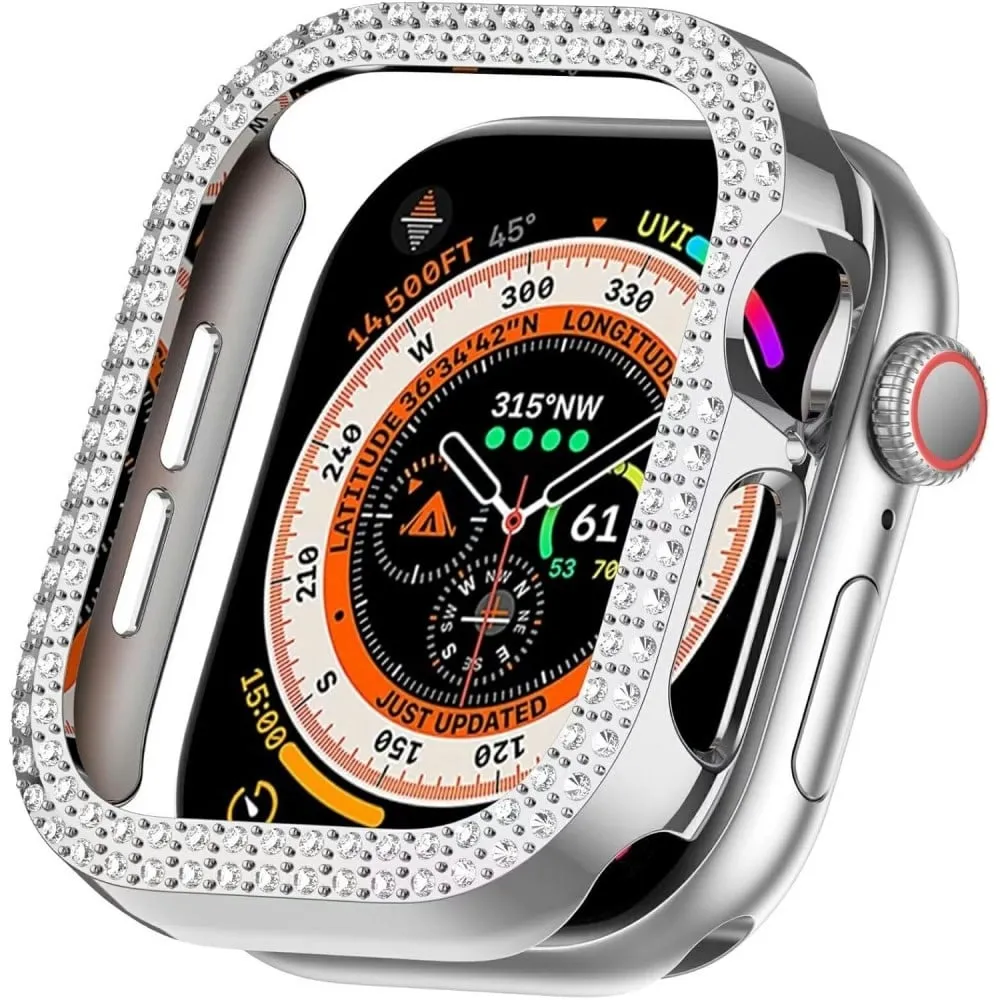 Apple Watch Series 10 46mm Bump Resistant Case Hollow Design Rhinestone Decor Watch Frame Deksel - Silver