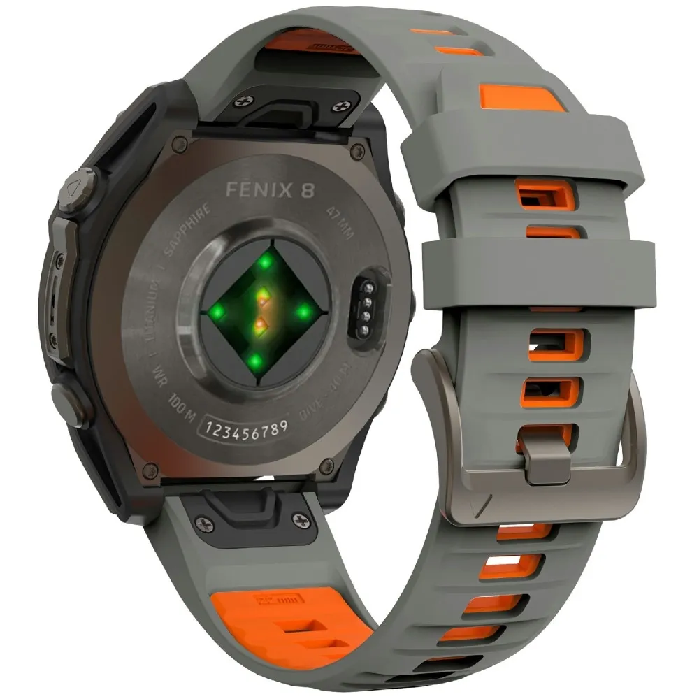 KALEBOL 26mm Dual Color Watch Strap Garmin Fenix 7X Pro / 7X / 6X Pro / 6X Silicone Wrist Band - Grey+Orange
