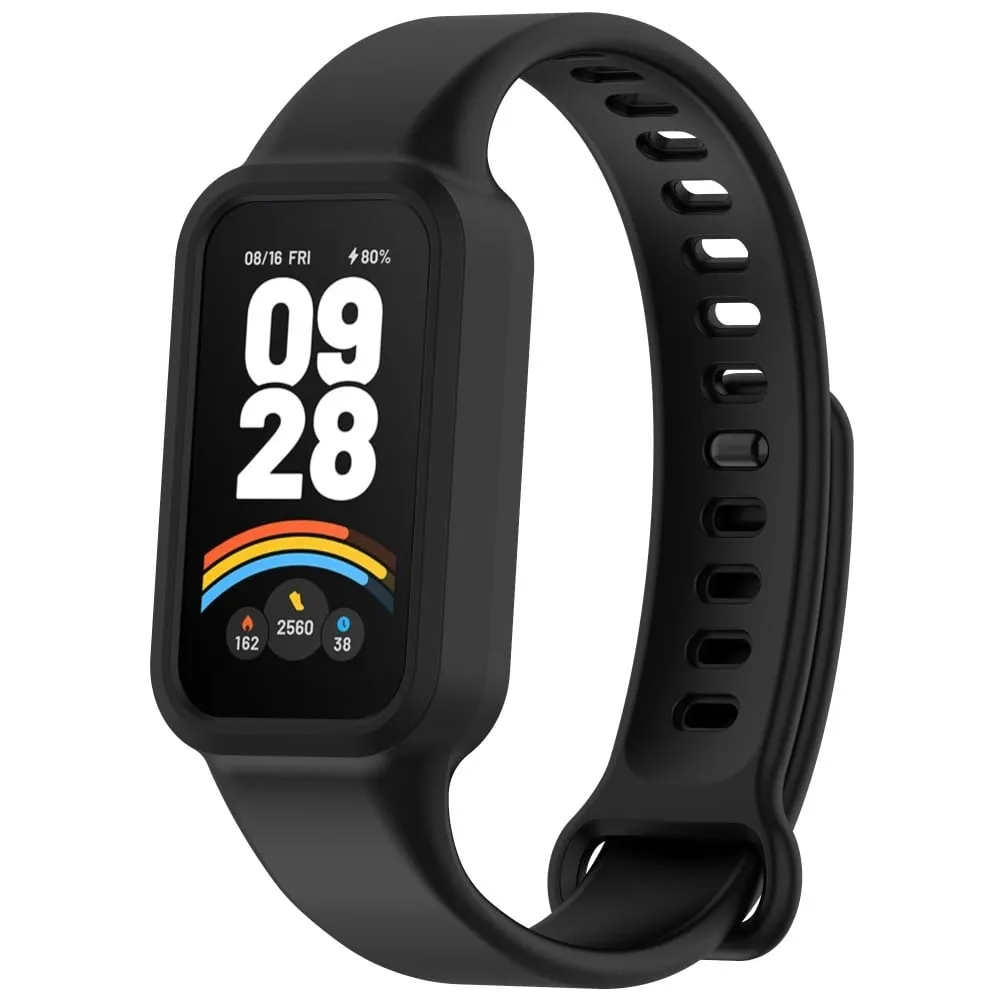 Xiaomi Smart Band 9 Active / Redmi Band 3 Klokkebånd Myk silikonrem med klokkeveske - Svart