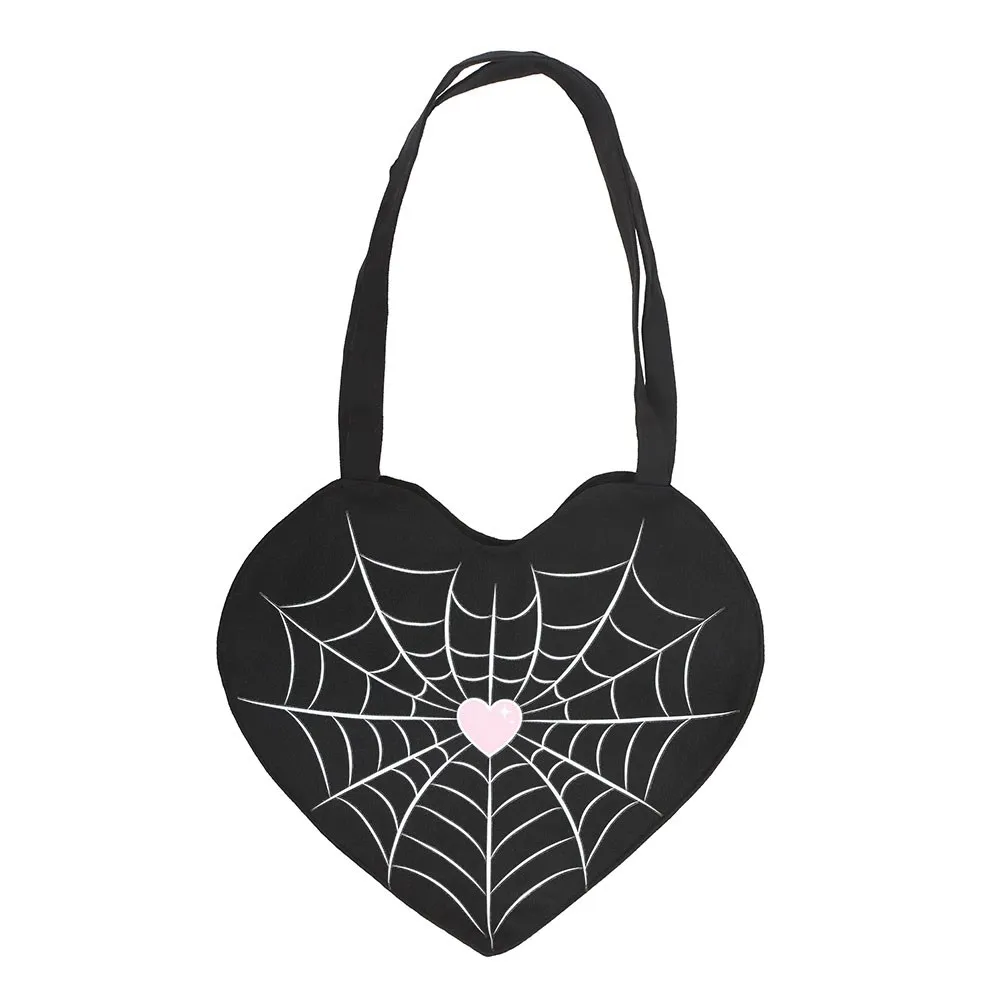 Something Different Spiderweb Heart Satin Tote Bag