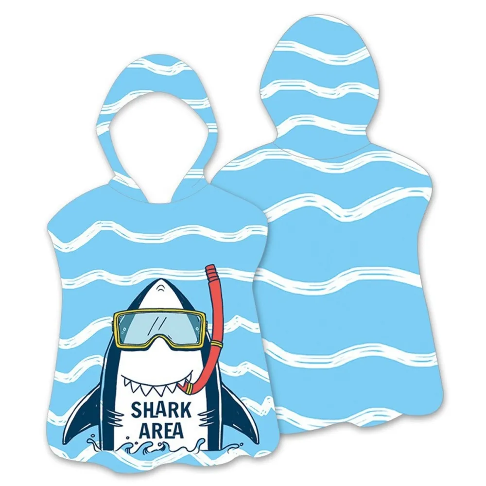 Hood Cape Badehåndkle Badekåpe Poncho, 60x60cm - Stripe/Shark