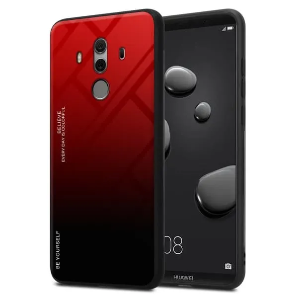 Deksel til Huawei MATE 10 PRO Silikondeksel av TPU-silikon og bakside av herdet glass