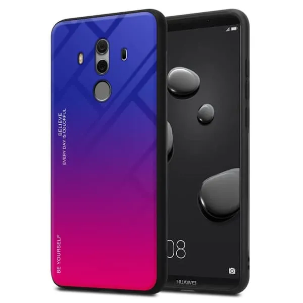 Deksel til Huawei MATE 10 PRO Silikondeksel av TPU-silikon og bakside av herdet glass