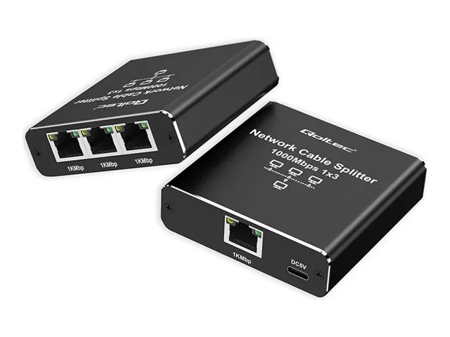 Qoltec - Network splitter - mini, RJ-45, 1000Mb/s, USB-C, aluminium - 3 x 10/100/1000 - stasjonær