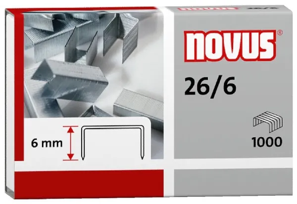 Novus 26/6, Pakke med stifter, 6 mm, Festing, 1000 stifter, Stål, Rustfritt stål