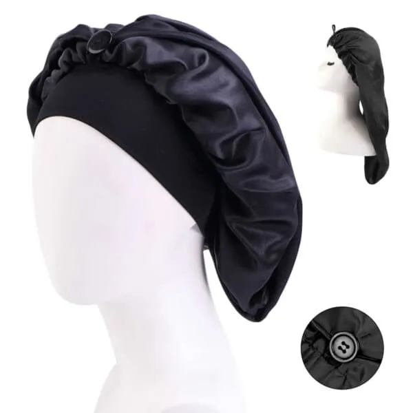 Long Sleep Wood - Satin Bonnet - Hair Care House Sleep Cap One -Size Black