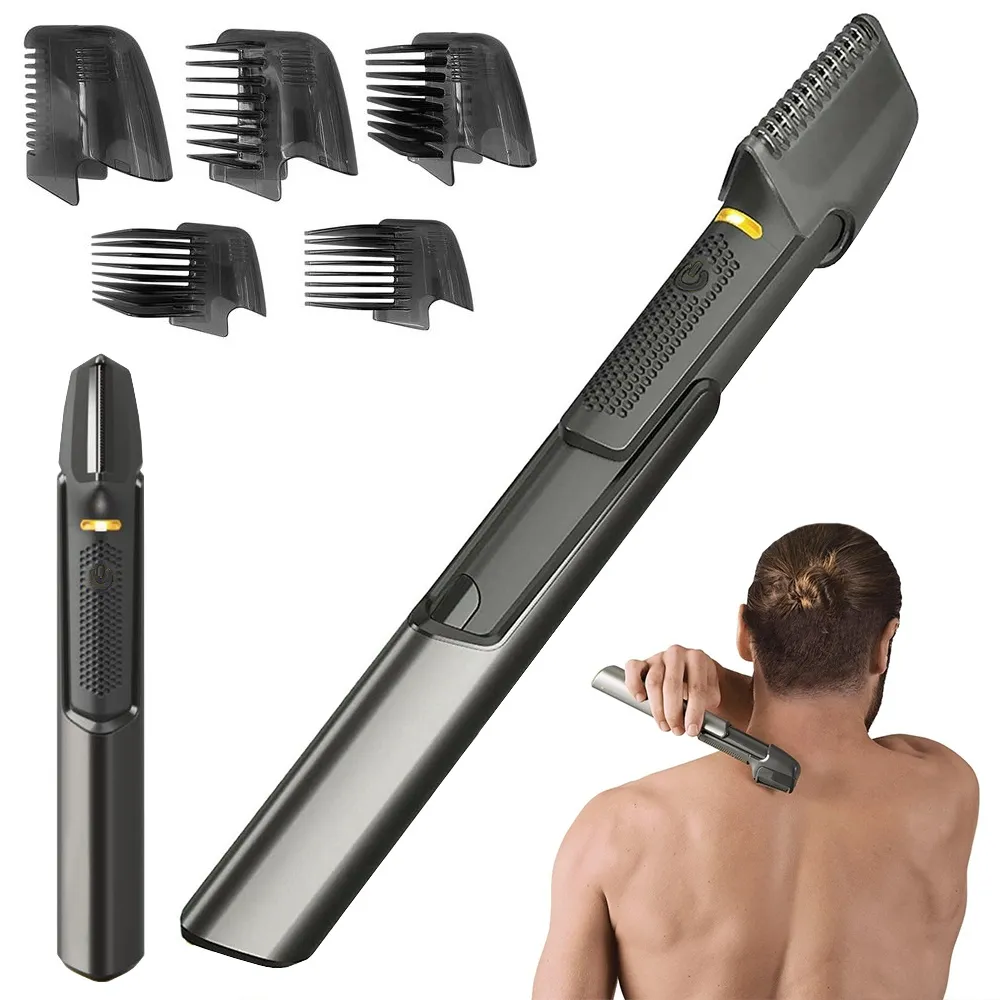 5-i-1 trimmer for skjegg, hår og kropp – oppladbar presisjonsklipper med LED, 4 kammer og USB-lading