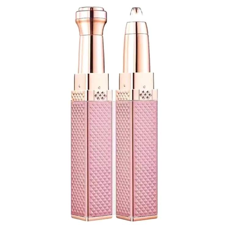2-i-1 barbermaskin trimmer øyenbryn ansiktshårfjerner leppestiftformet LED-lys Rose Gold