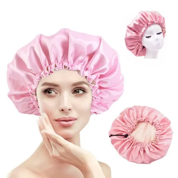 Sleeping Cap - Satin Hair Care Wedding Bonnet - Justerbar søvnhette rosa