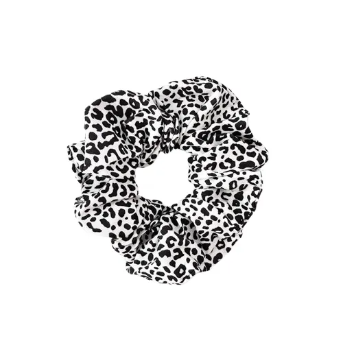 Hårbånd - Scrunchie - Sateng - 12 cm - Leopard - Svart/hvit