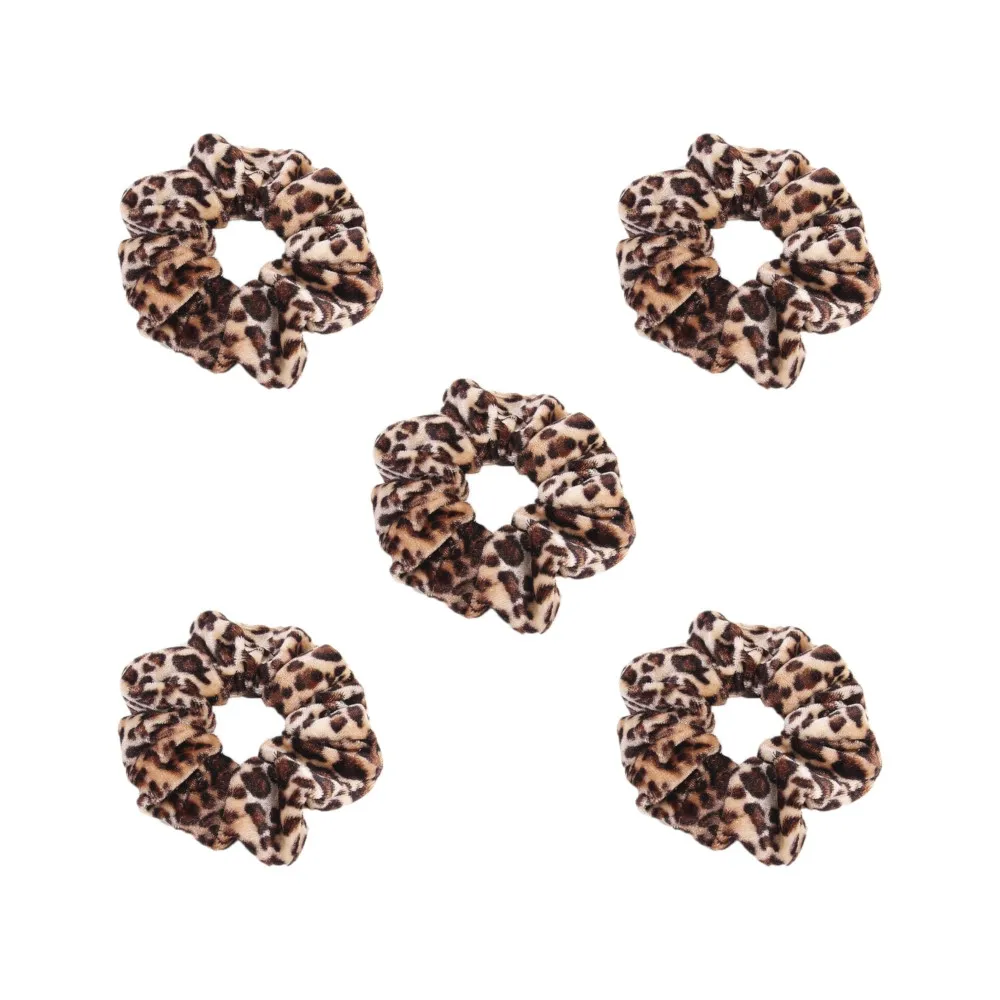 Hårbånd - Scrunchie - Leopard - 5-pakning