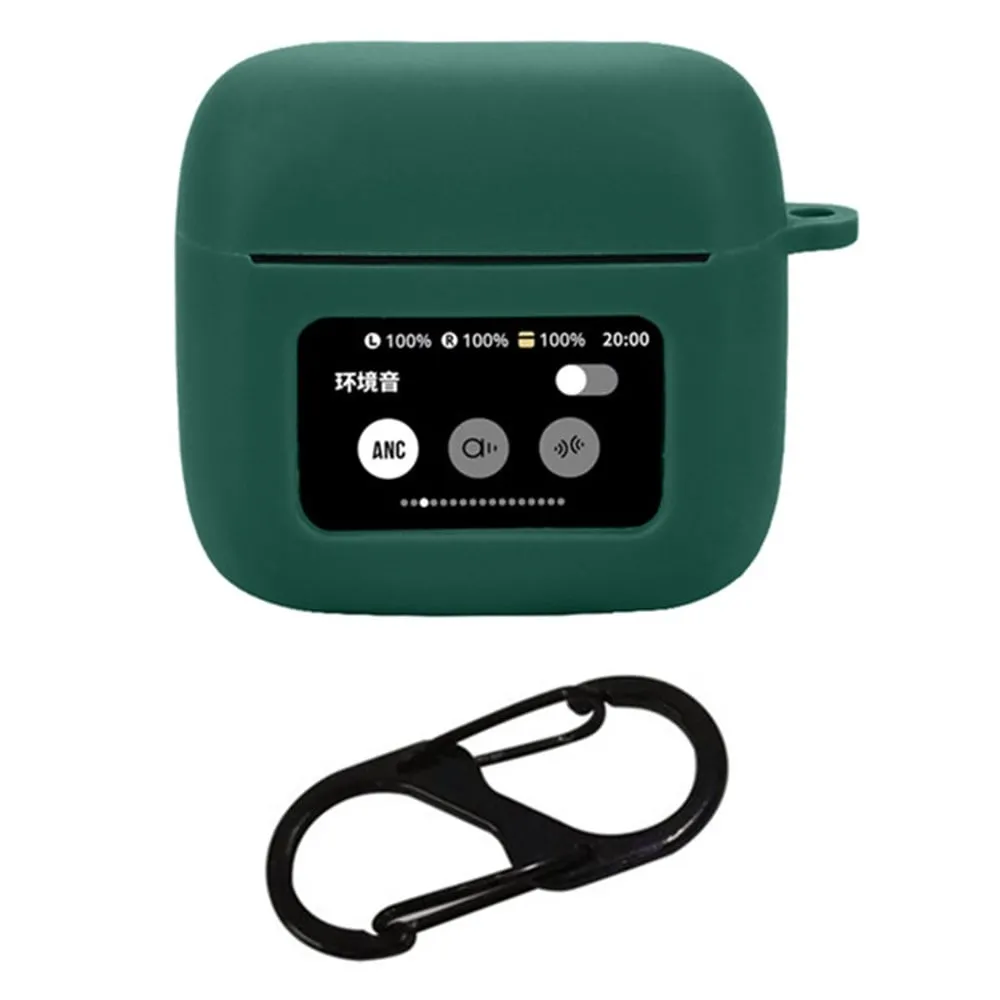 JBL Tour Pro 3 Bluetooth Earphones Case Soft Silicone Cover with Anti-Lost Buckle - Blackish Green