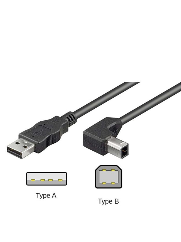 Pro USB-A <-> USB-B 2.0 - 90° - 1m - Svart