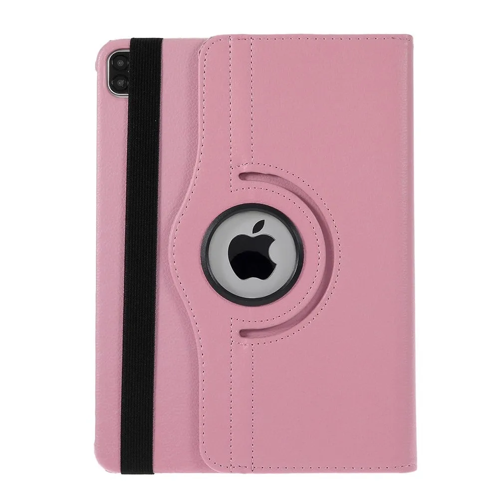 Svart Litchi Skin 360-graders roterende stativdeksel med elastisk bånd for iPad Air (2020/2022) og iPad Pro 11-tommers (2018/2020/2021/2022)