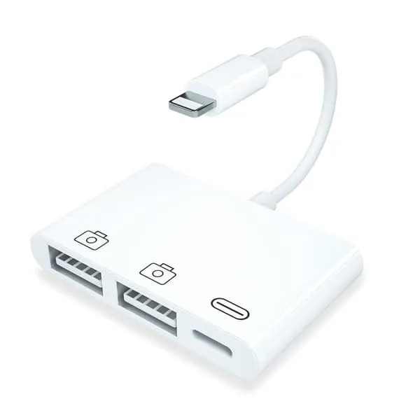 NÖRDIC Lightning Adapter 1 til 3 Ports 2xUSB A Port og 1x Lightning Port for lading