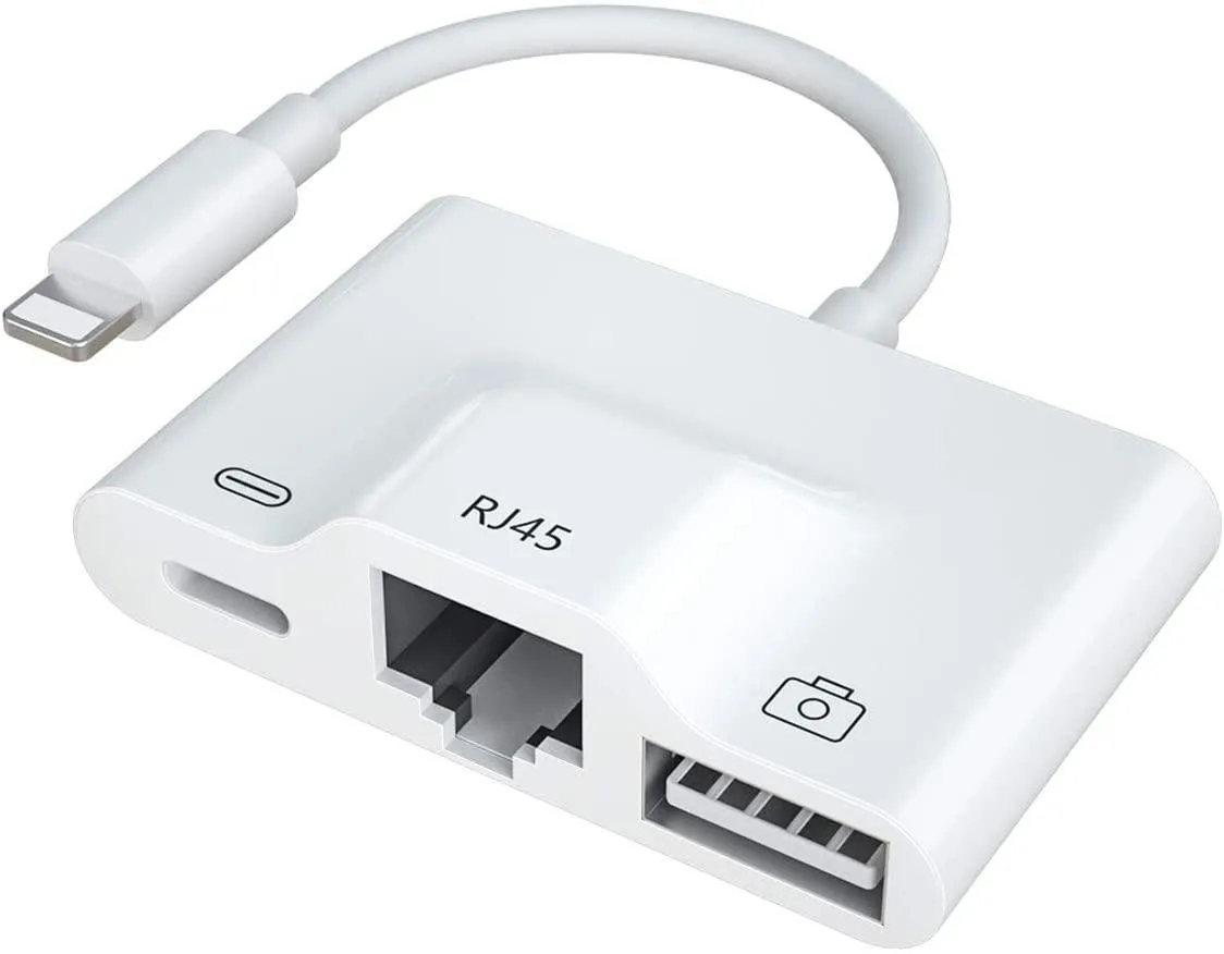 NÖRDIC Lightning Adapter 1 til 3 Porter 1x USB3.1 1x RJ45 10/100 Mbps 1X Lightning for lading