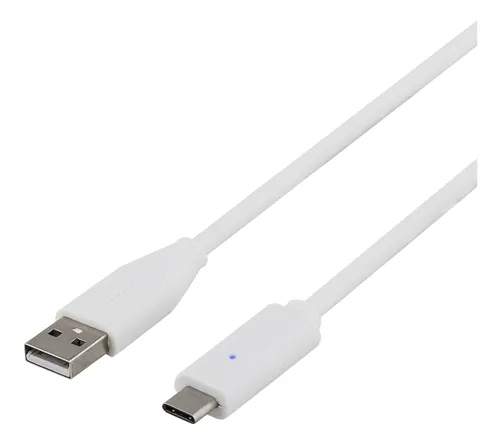 DELTACO USB 2.0 - kabel, Type C - Type A ha, 2m, hvit
