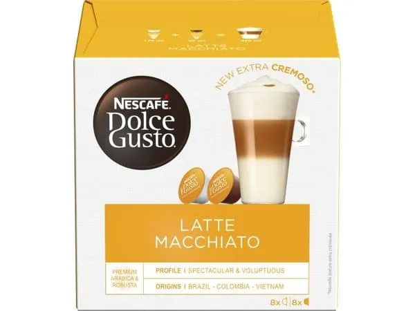 Nescafé Dolce Gusto Latte Macchiato, Kaffe kapsyl, Latte macchiato, Dolce Gusto, 8 kopper, Flerfarget, Nescafé
