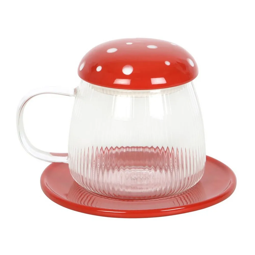 Something Different Mushroom Glass Mug & Saucer