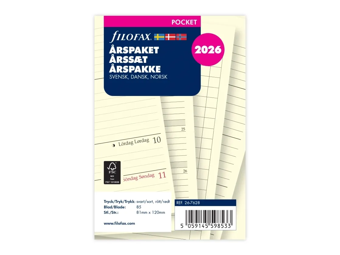 Årspakke Pocket 2026 Uge Per Opslag Svensk/Dansk/Norsk