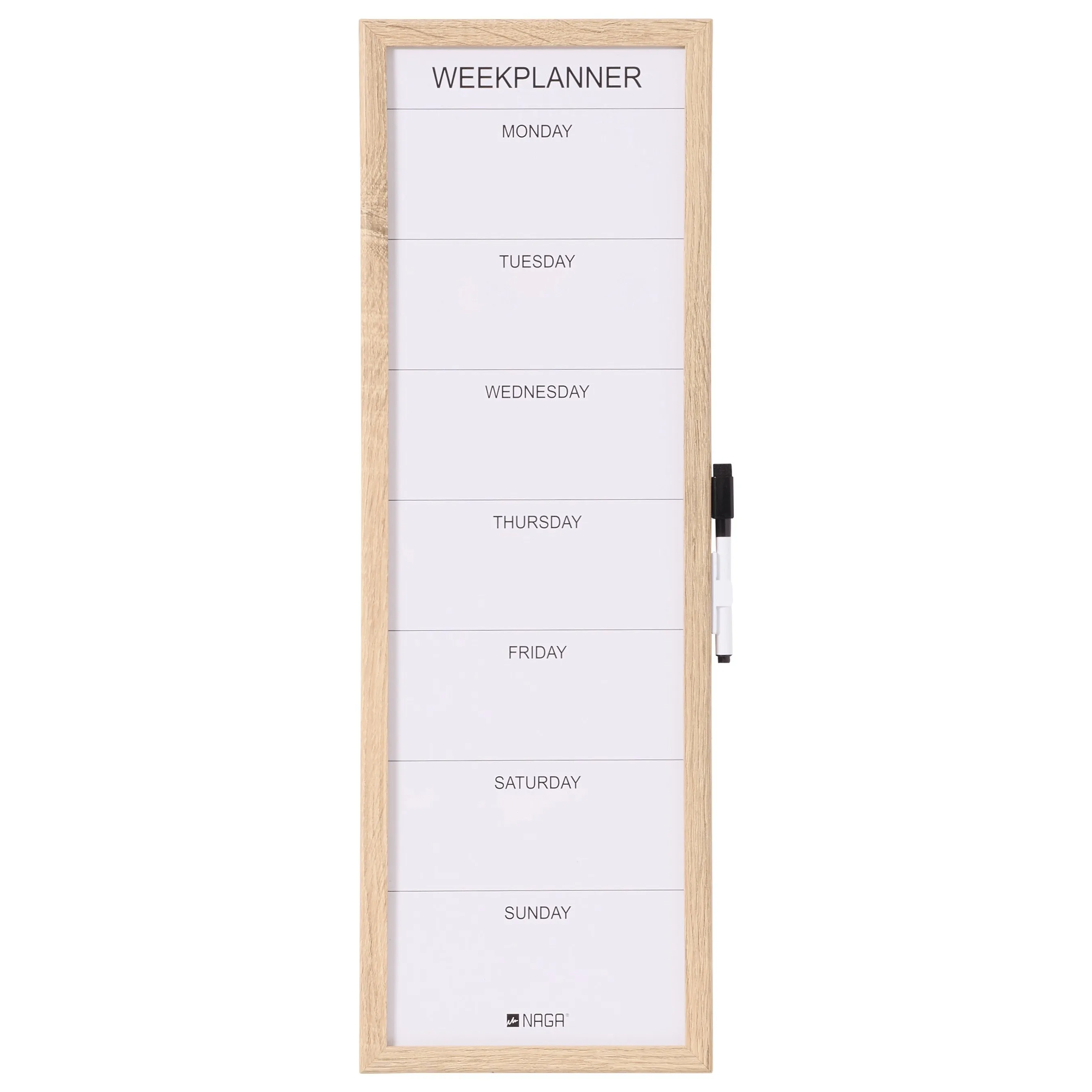 20 x 60 cm whiteboard ukeplanlegger treramme hvit