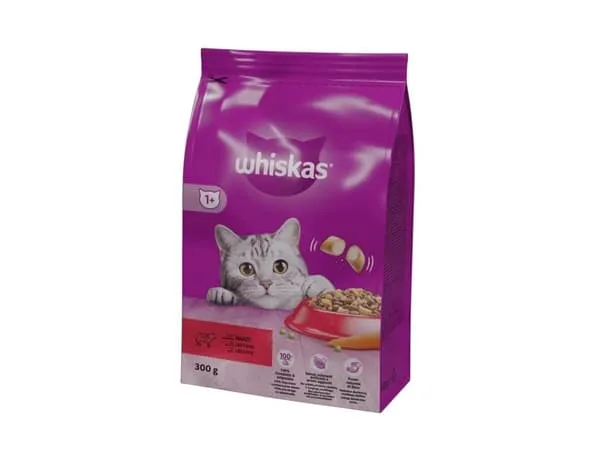 CAT FOOD DRY WHISKA ADULT WITH BEEF 300G
