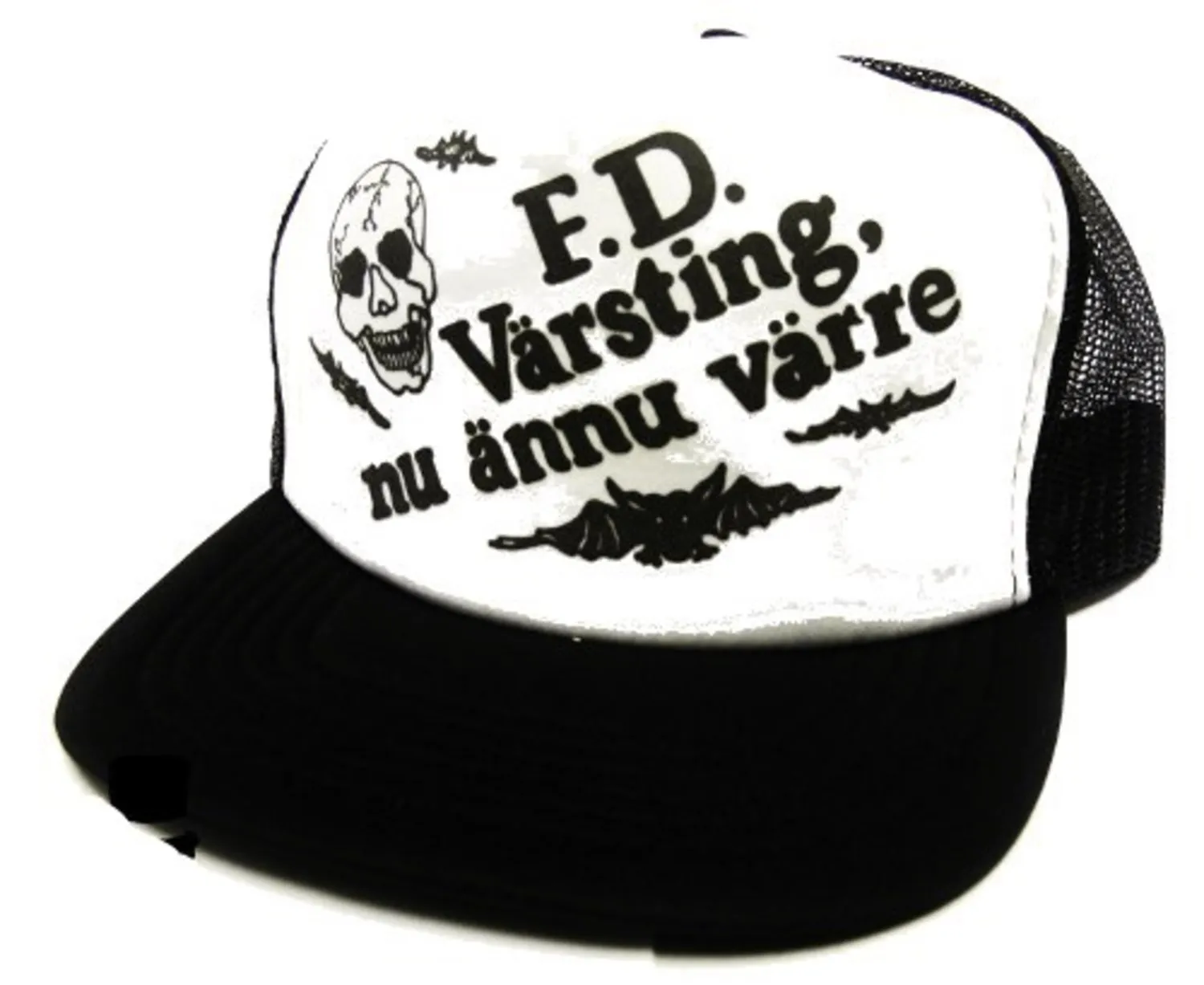 Caps Truckerkeps - \"F.D. Värsting Nu Enda Verre\" svart og hvit