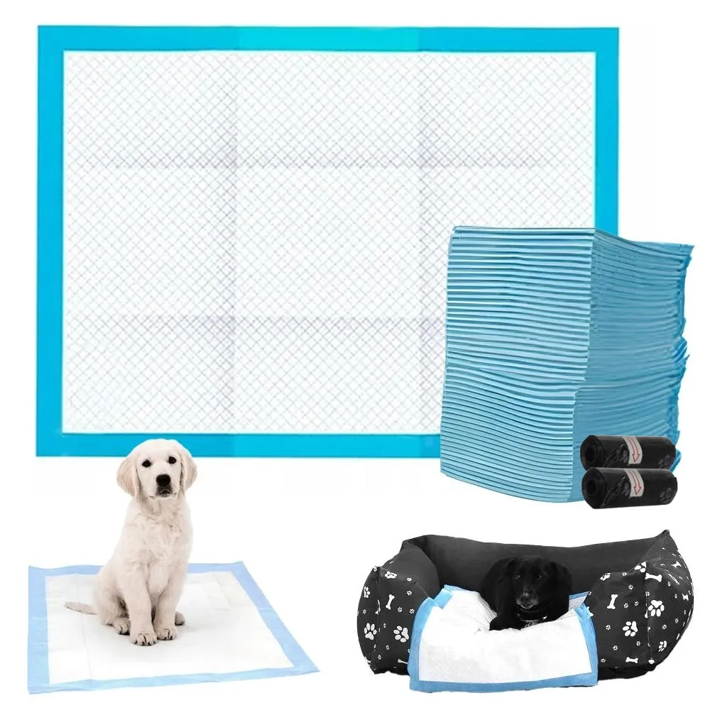 Tisseteppe med Bæsjeposer til Hund / Valpteppe /Hygieneunderlag - 60x60cm - 50-Pack