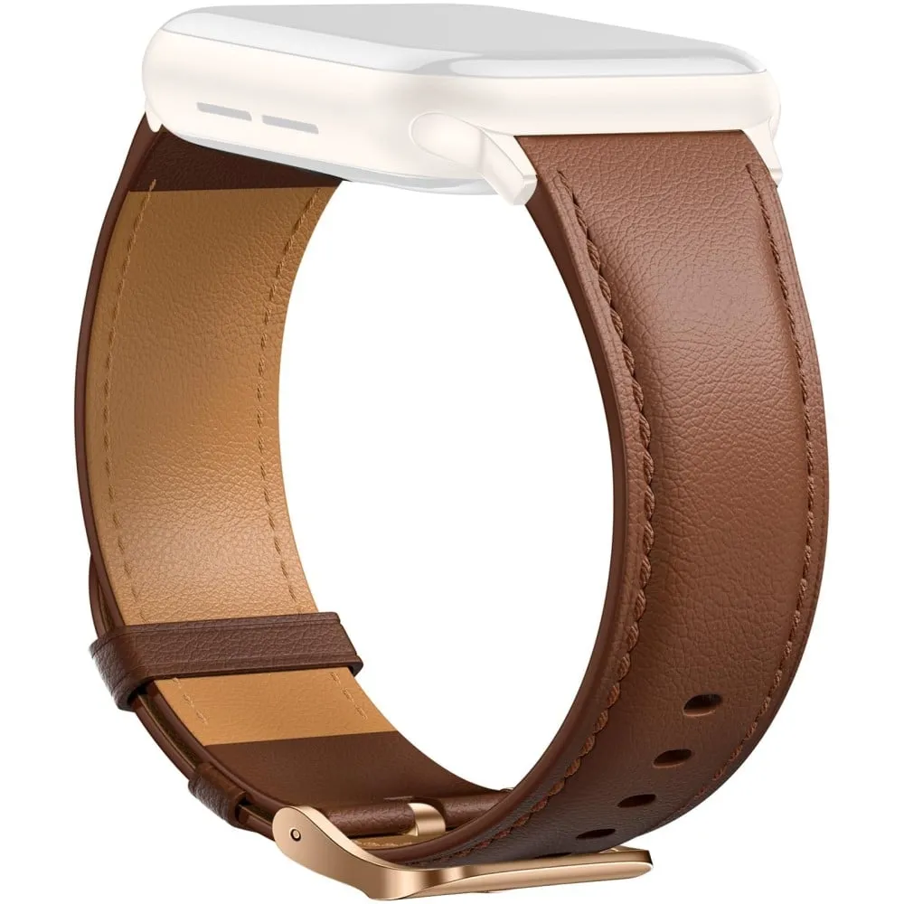 Lærarmbånd Apple Watch Series 10 46 mm spiss halerem med galvanisert spenne - Brun / Rose Gull