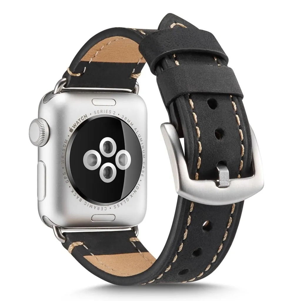 Crazy Horse Apple Watch-serien 4 44mm ekte skinn klokke band - Svart