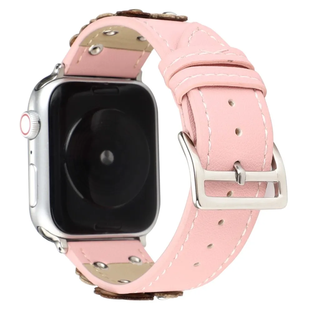 Armbånd Apple Watch Series 10 46 mm blomstret lærrem - Rosa