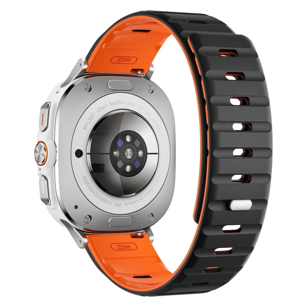 Samsung Galaxy Watch Ultra 47 mm erstatningsarmbånd av silikonklokkerem med magnetisk knapp - Svart / Oransje / Sølv
