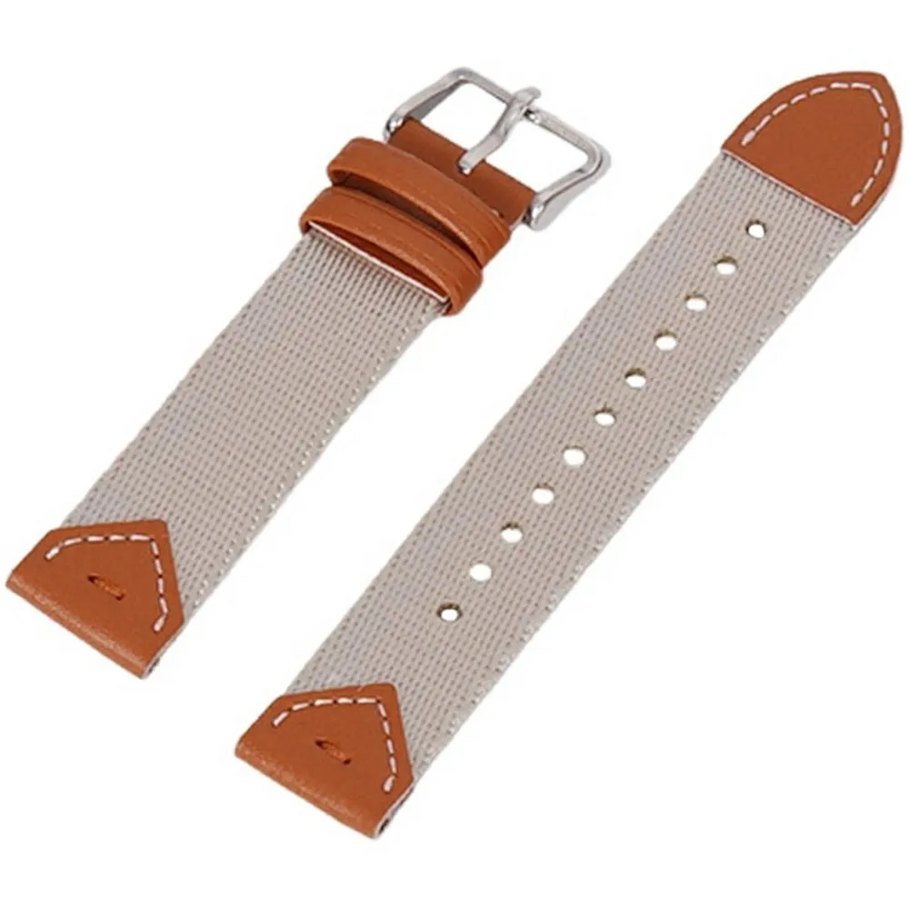 KALEBOL Huawei Watch GT 5 41mm Watch Strap Nylon + Leather Adjustable Wrist Band - Light Brown + Starlight