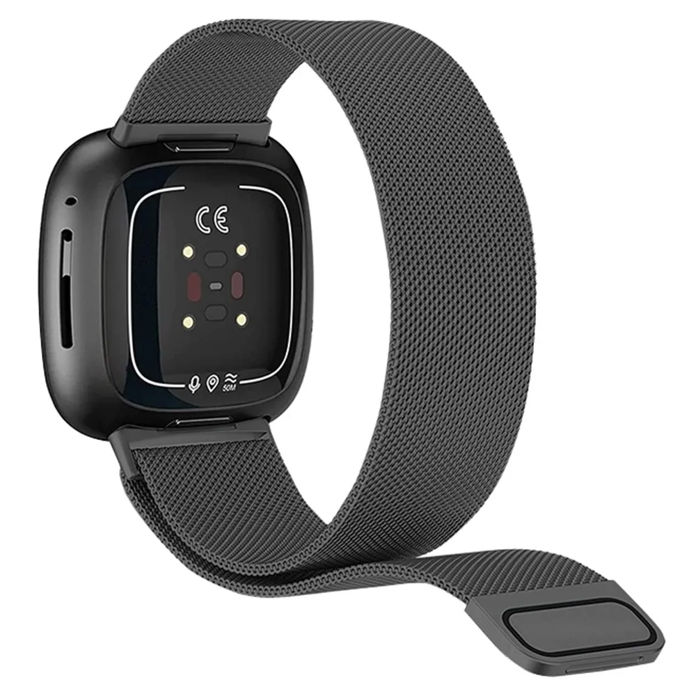 KALEBOL Series Size S Fitbit Versa 4 / 3 / Sense / Sense 2 Milanese klokkerem i rustfritt stål - Svart