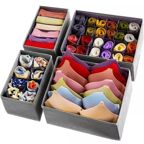 4-Pack Garderobe Organizer Undertøy Oppbevaring Chest Grå