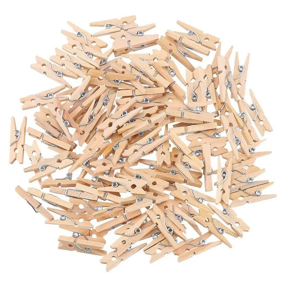 100-Pak - Mini Klesklyper i Tre - (2.5 cm)