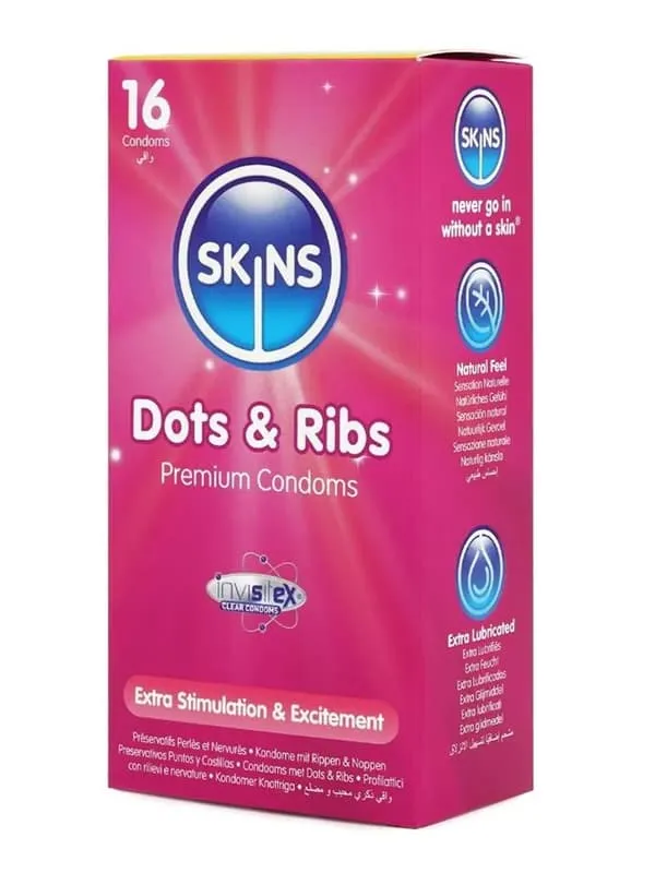 Skins Dots & Ribs Condoms 16-pack Teksturert kondomer