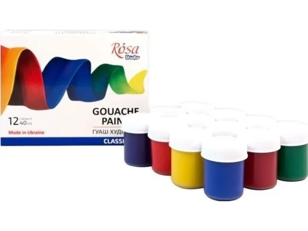Gouachemaling 40 ml 12 farger klassisk