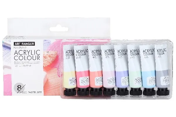 Akrylmaling-sæt med 8 stk. (22ml) - Pastelfarver