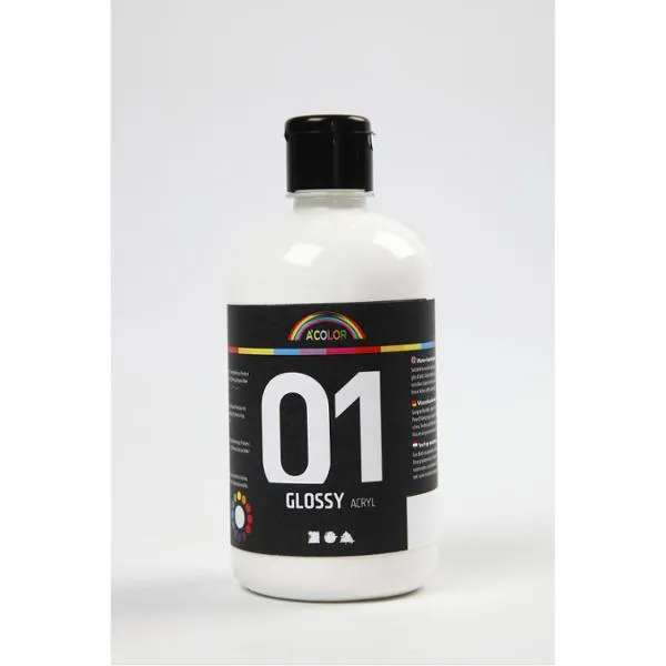 Akrylmaling A-Color 01 - blank, hvid, 500 ml