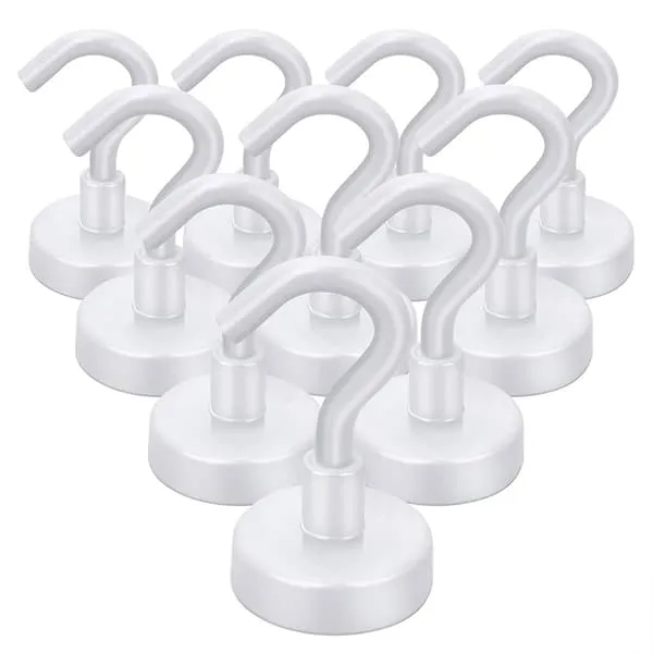 Magnetkrok med neodymmagnet - Ø25 mm, hvit, bæreevne 23 kg, 10-pk